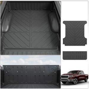 Trunk Bed Mat Compatible with 2019-2025 Dodge Ram 1500 5.7Ft Bed Liner Tailgate Mat Tailgate Liner TPE 2024 Ram 1500 Accessories (Trunk Bed Mat 5.7Ft+Tailgate Mat)