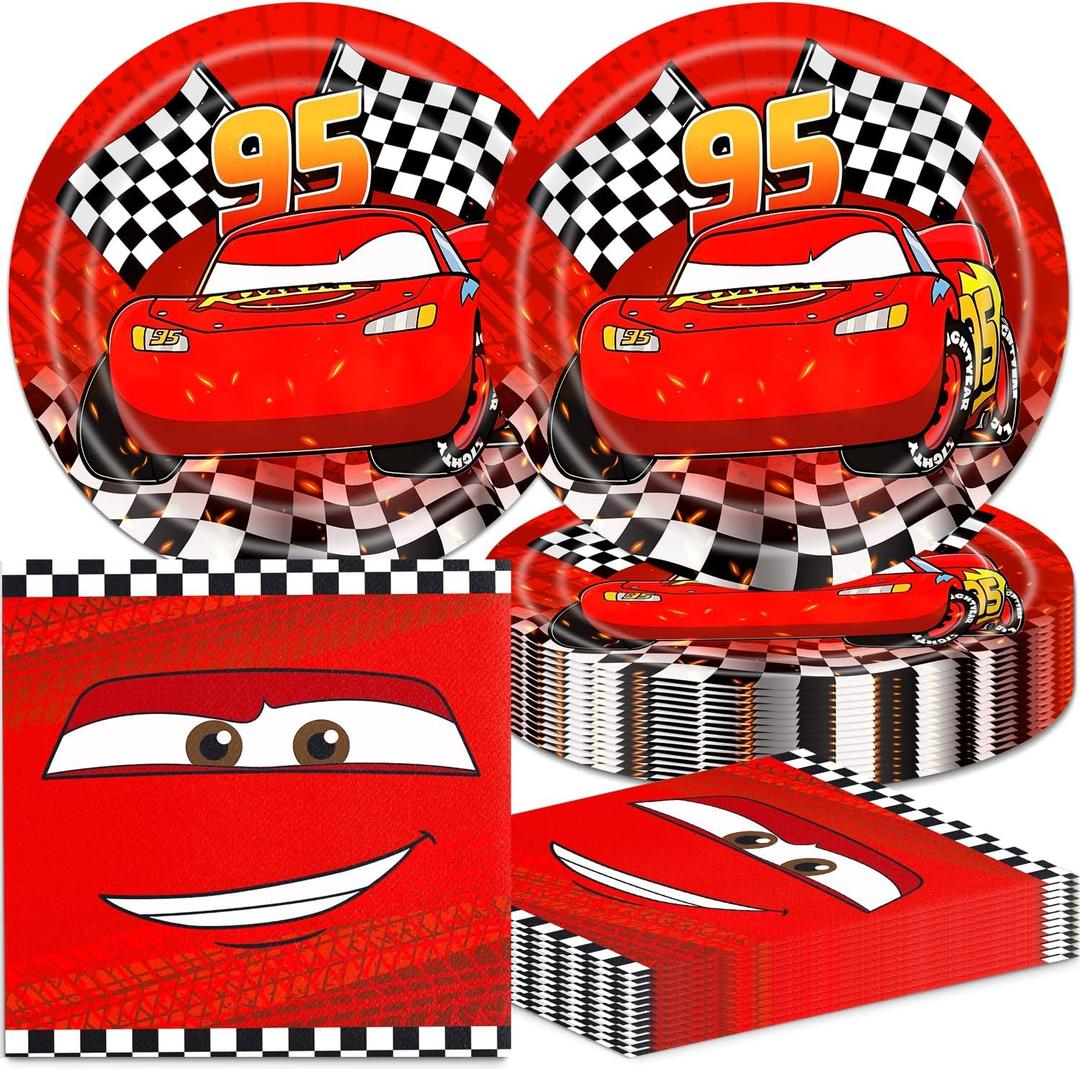 40Pcs Cars Birthday Party Plates and Napkins for 20 Guests Tableware Cars Supplies for Kids Boys Girls Birthday Party Decorations