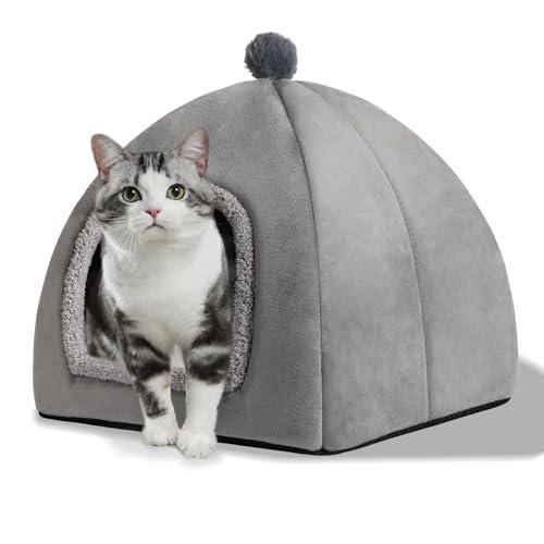 Cat Bed Cave for Indoor, Suitable for Cat Dome Bed, Hideaway Bed for Indoor Cats with Removable Mattress for Kittens.Cat Tent House for Dual Use (L:17"x17")