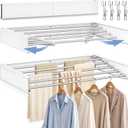 32'' Wall Mounted Clothes Drying Rack, Foldable & Collapsible Wall Mount Laundry Rack w/ 5 Thickened Rods & 4 Hooks, Space Saver Hanging Drying Rack Clothing for Laundry Room Bathroom Indoor