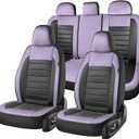 Coverado Car Seat Covers Full Set, Luxury Leather Car Seat Covers, Automotive Front and Rear Mesh Seat Covers, Full Set 5 Seats, Purple&Black Seat Covers for SUV Sedan Truck