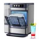Nugget Ice Maker Countertop 44 Lbs/24h, Chewable Crunchable Ice Maker with Side Water Tank, Ready in 5-10 Mins, Self-Cleaning Pellet Ice Machine, Stainless Steel, Scoop Included