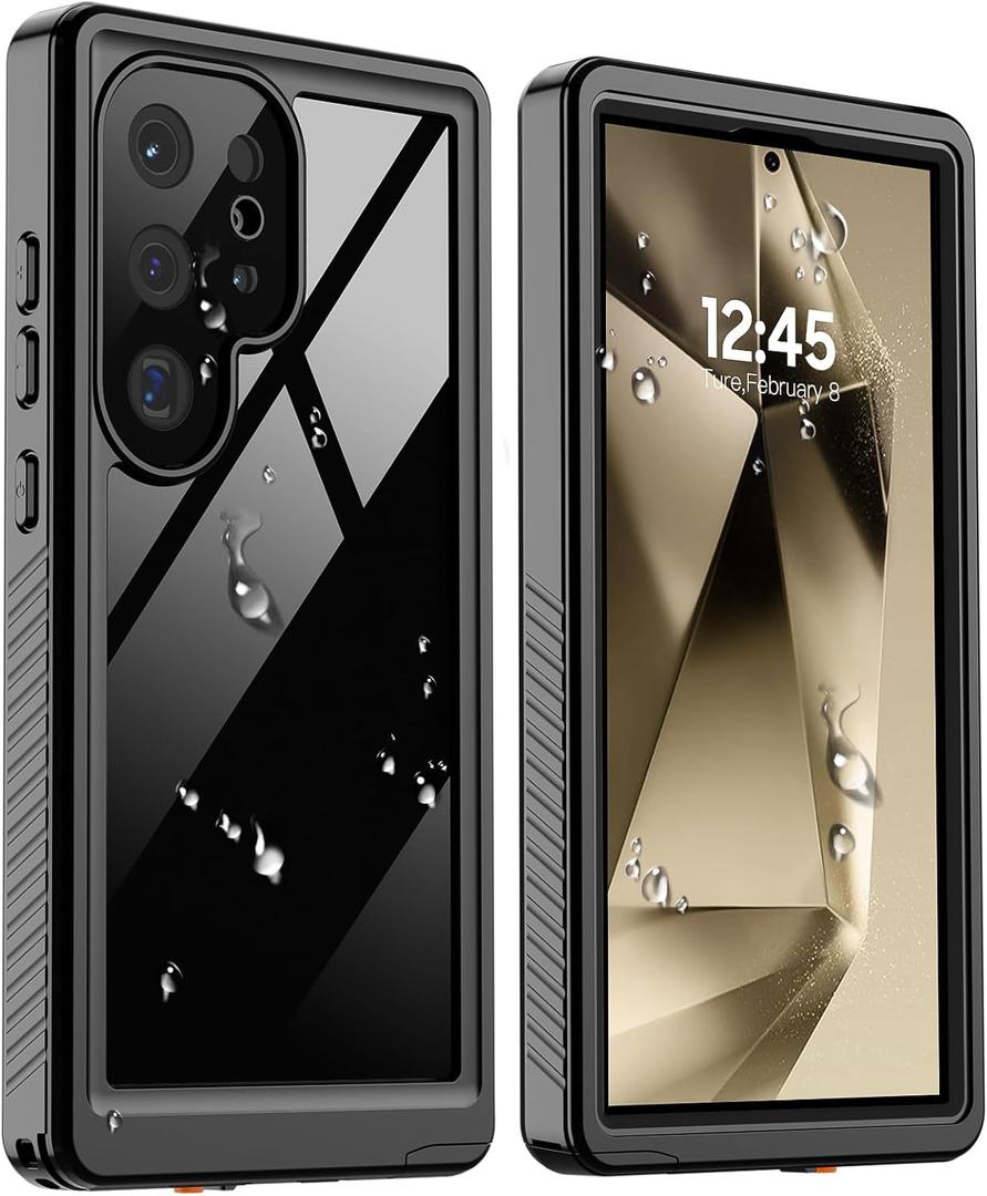 zapica Designed for Waterproof Samsung Galaxy S24 Ultra Case, Built-in Camera & Screen Protector [IP68 Waterproof][Military Drop Proof] Full Body Protective Phone Case for Galaxy S24 Ultra,Black/Clear