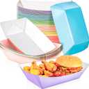 50 Pack Extra Large 5Lb Paper Food Boat Trays Disposable Paper Boat Containers, Colorful Kraft Food Serving Tray Boats Plates for Snack Popcorn Sandwich Burger Hot Dog BBQ Taco Fries Nacho
