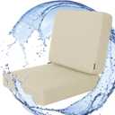 Favoyard Outdoor Deep Seat Cushion Set, 24 x 24 Inch Rainproof & 3-Year Fade Resistant Patio Furniture Cushions, Removable Seat Bottom & Back Cushion Covers with Ties for Chair, Sofa, Couch, Beige