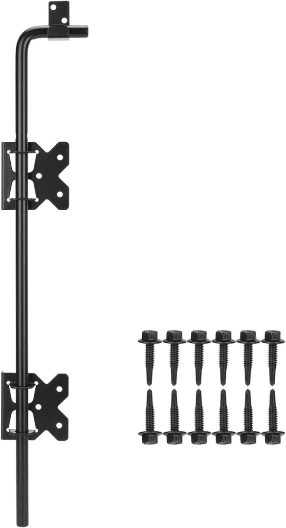 24" Heavy Duty Cane Bolt Gate Drop Rod Gate Drop Pin Upgraded Lockable Drop Bolt for Gate Safe, Solid Steel Gate Hardware Holding Wooden Vinyl Metal Fence Gates with Black Finish