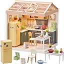 Qudify Miniature Kitchen DIY House Play Kit  126Pcs Cooking Room Furniture Set with Plug-in LED Light & Modular Base, 1:20 Scale Tiny House Model, Dollhouse Toy for Kids 8+, Teens & Hobbyists