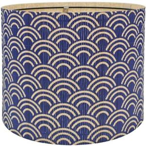 Modern Bamboo Drum Lamp Shade with Blue Art Deco Pattern, Table and Floor Lamp Shade, 11.8 x 9 Inch