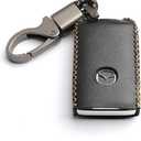 Leather for Mazda 3 Hatchback CX-5 CX-30 CX-9 Remote Smart 4 Buttons Key Case Holder Cover Fob Chain (Black)