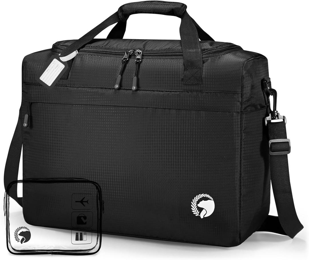 40x30x15cm Personal Item Travel Bag 16x12x6 inch Lightweight Gym Bag Foldable Duffle Bag Mens Water-resistant Weekender Bags for Women for Overnight Hospital Carry on Bags for Airplanes Black