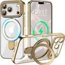 Magnetic for iPhone 17 Pro Case with Invisible Stand[Compatible with MagSafe][Full Camera Lens Protector][Military Drop Protection] Shockproof Not Yellowing Clear Slim Soft for Women Men (Gold)