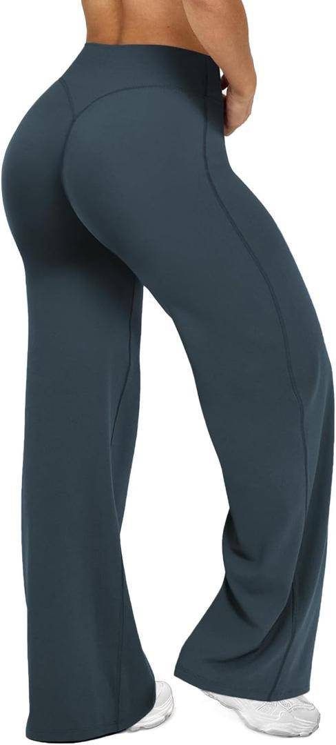 JGS1996 Wide Leg Yoga Pants Bottoms Straight Leg Leggings for Women High Waist Stretch Booty Casual Gym Workout Sweatpants (Small, Navy Blue)