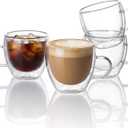 ZONEYILA Double Wall Glass Coffee Mugs Set of 4-6 OZ Insulated Coffee Cups - Clear Glass Drinkware with Handle for Double Espresso, Cappuccino, Latte, Hot/Cold Beverages