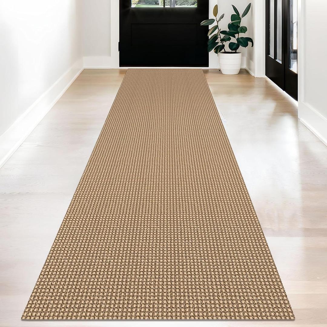KOZYFLY Long Runners for Hallways 2.6x12 ft Washable Kitchen Runner Non Slip Rubber Backed Hallway Rugs Cotton Entryway Runner Rug Floor Carpet for Indoor Hall, Backdoor, Kitchen, Tan/Orange/Brown