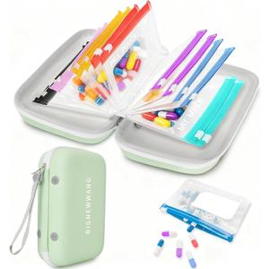 Extra Large Weekly Pill Organizer Set, Reusable Pill Bags with 14 Coded Pouches for Home and Travel, 7 Day with AM PM Large Storage Portable Medicine Pill Case for Fish Oils, Vitamins (Green)