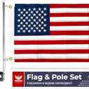 Boat Flag Pole Kit 12x18 Embroidered USA Flag + Stainless Pole & Clips | Marine-Grade, High Wind-Resistant, for Pontoon, Yacht, Deck Mount (USA Kit 12x18 Inch)