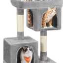 Feandrea Cat Tree, 33.1-Inch Cat Tower, Plush Condo for Large Cats up to 16 lb, Large Perch, 2 Caves, Scratching Post, Light Gray UPCT61W