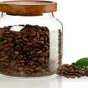 1PC Glass Storage Jars with Airtight Lids, 54 fl oz (1600ml) coffee container with Wooden Lid, Glass Pantry Canister for Beans, Rice, Sugar and etc