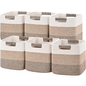11 Inch Storage Cubes, 6 Pack Cube Storage Bins for Organizing, Cotton Rope Woven Baskets for Shelves, Bathroom, Kids Room, Closets, Baby Nursery