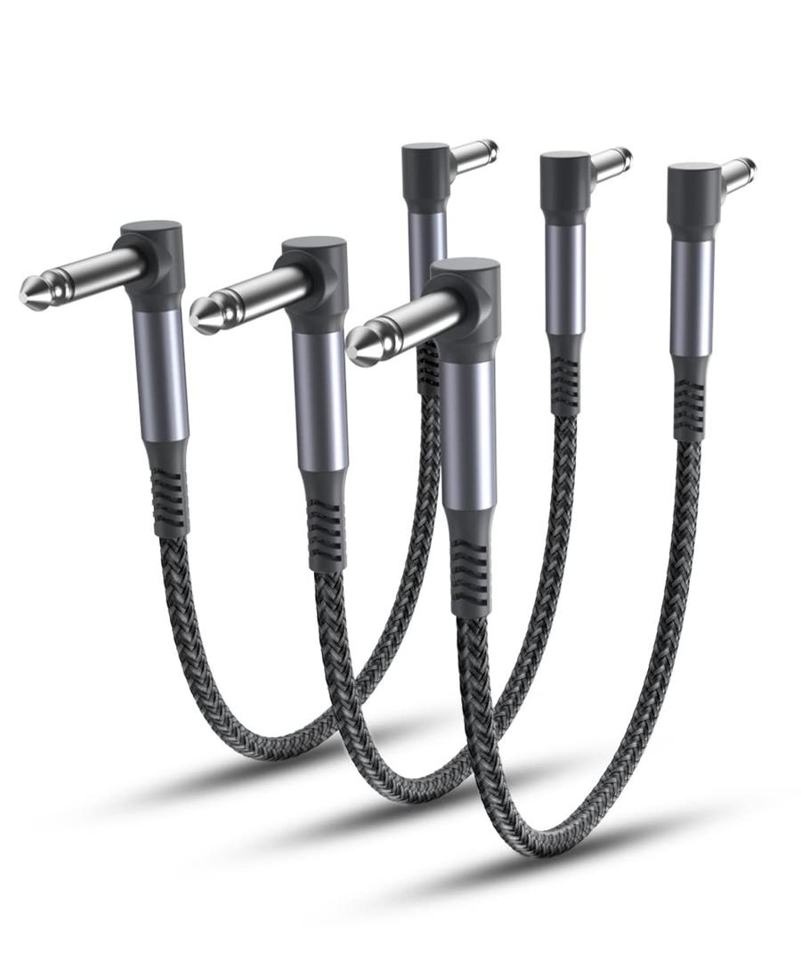 Elebase Guitar Patch Cables 6-Inch 2-Pack,6.35MM Effects Pedal Board Cord,1/4 Right-Angle Nylon Braided Instrument Audio Cable,Pedalboard Connector TS Copper Wire for Amp/Amplifier,Mixer,Electric Bass (Grey)