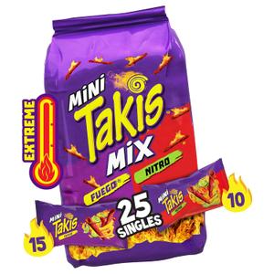 Takis Mini 25PK Bite Size Variety Pack, Assorted Flavored Mixed Rolled Tortilla Chips  (15) Fuego Mini (10) Nitro Mini