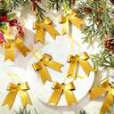 12 Pcs 2025 Christmas Metal Bow Ornaments Bulk for Christmas Tree Garland Wreath Fireplace Vintage Gold Bow Ornaments Indoor Outdoor Home Xmas Party Decorations