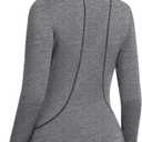 Loovoo Thermal Shirts for Women Long Sleeve Workout Tops Crewneck Fleece Base Layer Running Athletic Tee with Zipper Pocket (Medium, 2-light Grey)