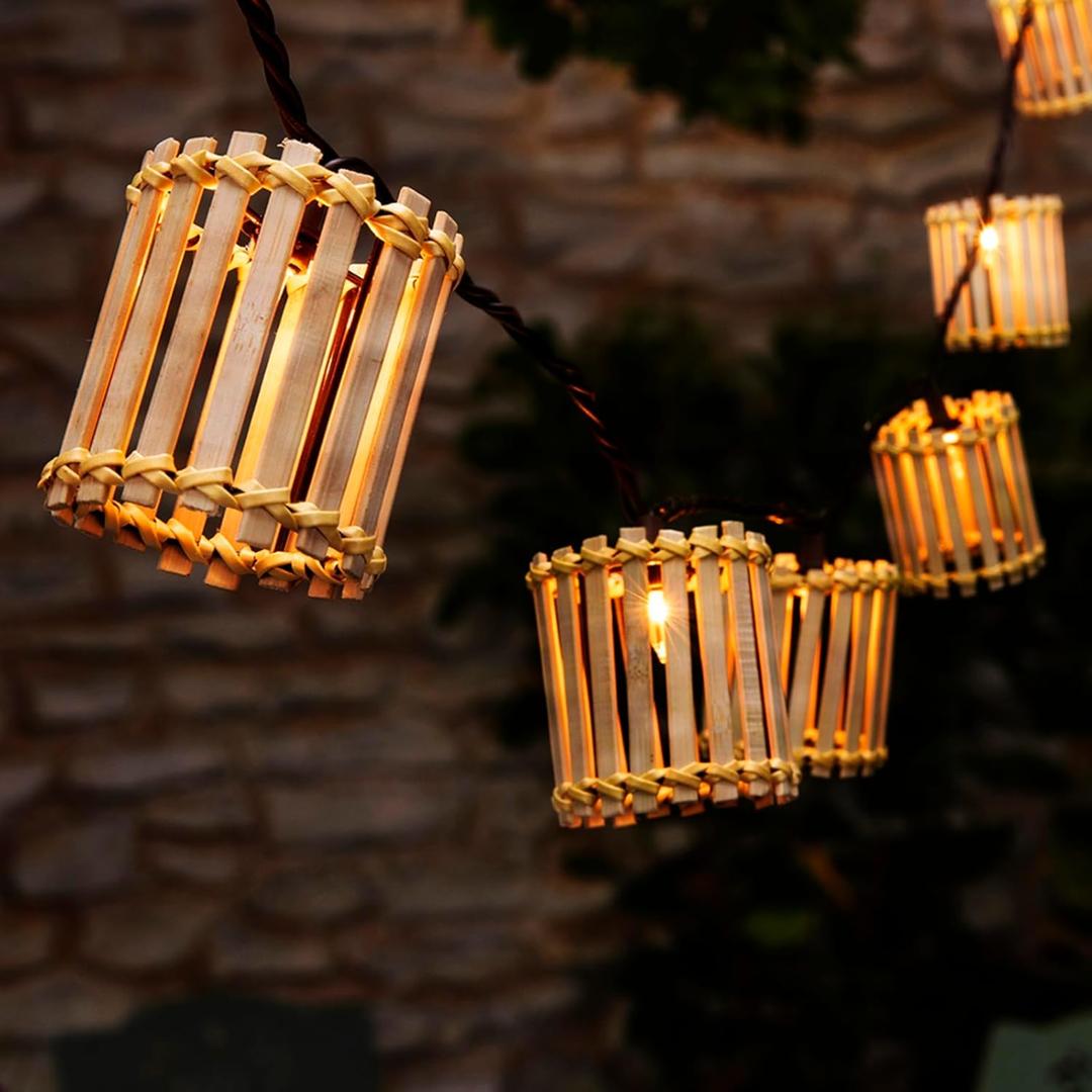 AVAMERY Outdoor-String-Lights-Waterproof, Bamboo Lantern String Lights for Patio, Garden, Porch, Balcony, Gazebo Decorative (Bamboo)