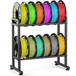 MAYJOY Desktop 3D Printer Filament Storage Rack 2-Tier Metal Spool Holder, Filament Organizer for 3D Printing, Tabletop Rack for PLA/ABS/TPU, Fits 10-12 Spools, Ideal for Home, Office, Workshop