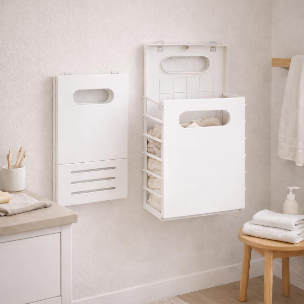 Wall Mounted Laundry Basket, Foldable Slim Hamper for Small Spaces, 18.6"L x 11"W x 6.8"H