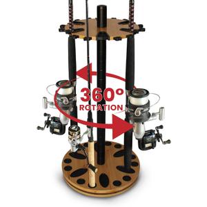 Rush Creek Creations Fishing Rod Holder - 360 Spinning Rack for Garage Organization and Storage, Pole Holder for Reels, Gear, Accessories, Tackle Box (Light Grain) 24 Spinning