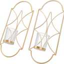 Wall Candle Sconces Holder Set of 2, Iron Candle Wall Sconces with Glass Candle Containers Antique Wall Art Decorations for Living Room, Bathroom, Dining Room and Office(Gold)