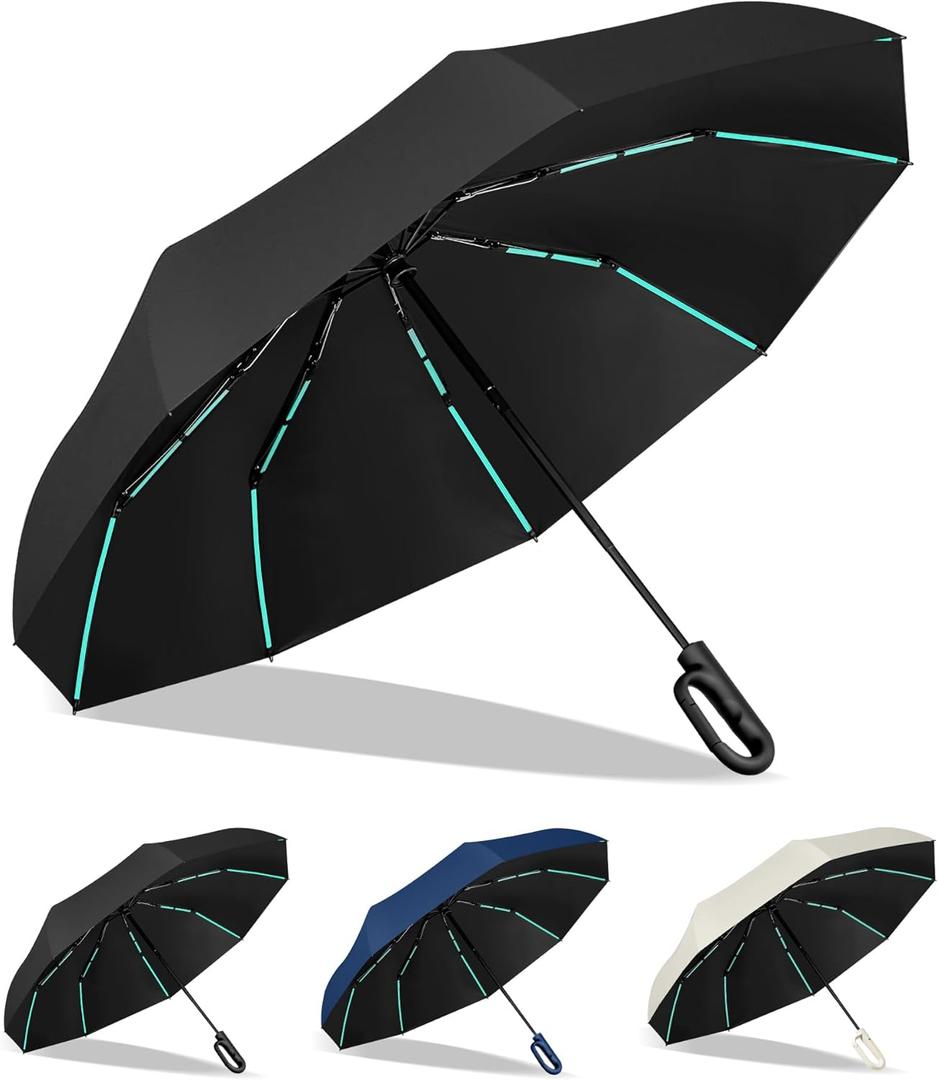 KLYOZO Umbrella Travel Size, Automatic One-Touch Open & Close with Reinforced Windproof Frame - Compact Umbrella for Commute, Car and Daily Use (Black)