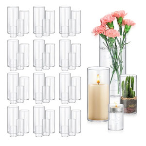 48 Pack Glass Cylinder Vases 4,6,8,10 Inch Tall Clear Flower Vase Hurricane Floating Candle Holder for Table Centerpiece Wedding Home Decor