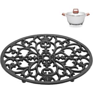 Sumnacon 1Pcs Oval Cast Iron Trivet - Antique Heat Resistant Metal Trivet for Hot Dish Pot Pan Teapot, Vintage Well Made Hot Plate Pad for Kitchen Dining Countertop Table (9.6 x 7.2 Inch, Black)