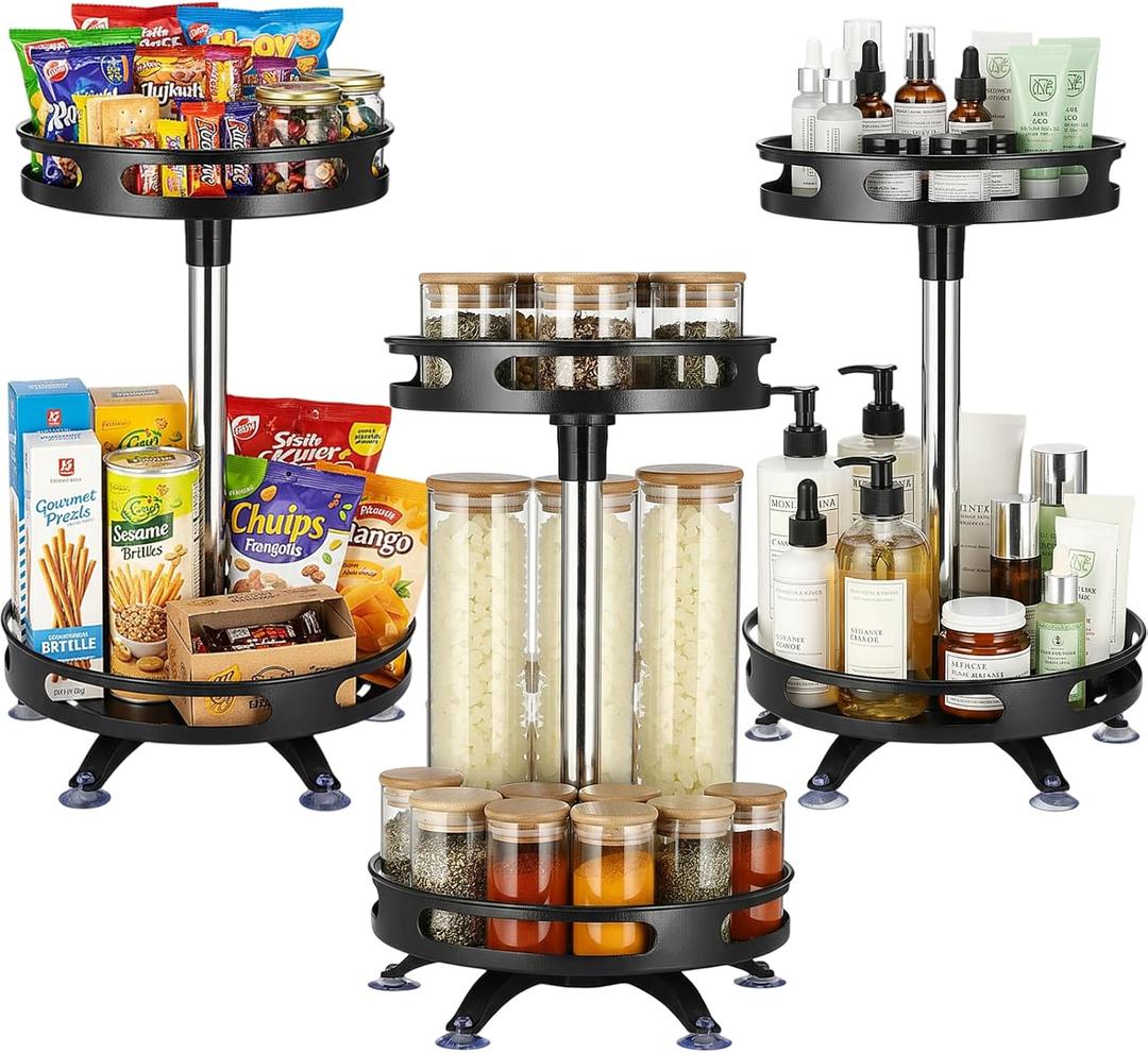 3 Pack Lazy Susan Organizer 2 Tier, 10 Inch Metal Rotating Lazy Susan Turntable Spice Rack for Cabinet, Metal Seasoning Organizer for Pantry Table Kitchen Storage, Compact and Versatile