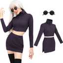 DAZCOS JJK Womens Cosplay Costume US Size Set Bodycon Crop Shirt and Skirt with Glasses (X-Small)