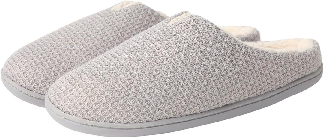 Womens Cozy Winter Slippers with Textured Knit Upper and Plush Fleece Lining, Memory Foam Insole, Snug Fit Home Shoes, Size up for Comfort (7-8, Grey)