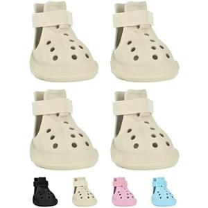 Dog Shoes, Dog Sandals for Hot Pavement, Water-Resistant Breathable Boots, Non-Slip Paw Protectors, Adjustable Straps Dog Rain Booties for Summer Beach and Rainy Day(Beige) #5