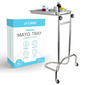 JJ CARE Mayo Stand [17Lbs Weight Capacity] - Stainless Steel Tray, Adjustable Height Medical Mayo Stand with 2 Nylon Caster Wheels, Surgical Equipment and Tattoo Cart