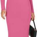 ANRABESS Women Long Sleeve Sweater Dress Crewneck Bodycon Stretch Slim Fit Ribbed Knit Midi Dresses 2025 Fall Trendy Outfits Hot Pink X-Large (Pink, XL)