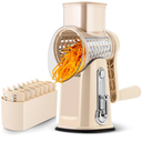 SUSTEAS Rotary Cheese Grater with Handle - Vegetable Shredder with 5 Well-designed Blades & Strong Suction Base,Round Mandoline Slicer & Food Chopper for Kitchen,with Blade Storage Box(Yellow)