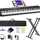 88 Key Digital Piano, Semi Weighted Electronic Keyboard Piano with Music Stand, Power Supply, Sustain Pedal, Stand, Bluetooth, MIDI, for Beginner Professional at Home, Stage (Black)