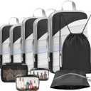 10 Set Compression Packing Cubes, Lightweight Travel Essentials, Stretchable Expandable Storage Bags, Compression Bags for Travel Accessories Luggage Storage Set (10 Pcs, Black)