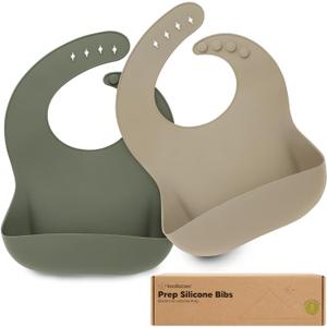 KeaBabies 2-Pack Silicone Baby Bibs for Eating - Sturdy Food-Grade Silicone Bibs for Babies Girl, Boy, Large Food Catcher, Clean & Put On Easily, Waterproof Toddler Feeding Essentials (Marsh)