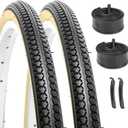 Hycline 26X1 3/8 Bike Tire Set: 2-Pack (37-590) Folding High-Density Bicycle Tires with Schrader Tubes & Tire Levers  Fits Vintage 261 3/8 City/Commuter Bikes