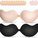 Cmojsk Strapless Sticky Invisible Backless Nipple Covers (US, Cup Band, C, 2, Black/Beige) (M)