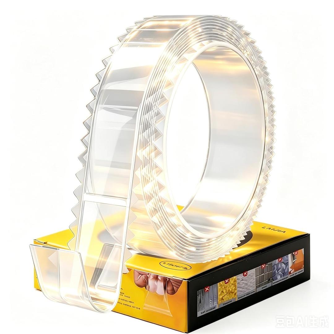 LMJIA Clear Nano Double Sided Tape, Heavy Duty Mounting Tape Holds 15 lbs, Wavy Edge Easy Peel, Removable & Waterproof Adhesive, No Residue Wall Tape for Home Office Car Outdoor Decor33 FT