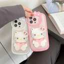 for iPhone 17 Pro Max Cute Cartoon Cat Case,Women Girls Kids 3D Bow Kawaii Cat Face Makeup Mirror Soft TPU Clear Protective Phone Cover for iPhone 17 Pro Max 6.9inch White