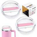 Fabenyok 40 OZ Tumbler Lid Replacement Fit for Stanley Cup, 2 Pack Clear Replacement Lids Fit for Stanley Travel Tumbler, Spill Proof Tumbler Covers for Stanley Cup Accessories (Clear - Pink)